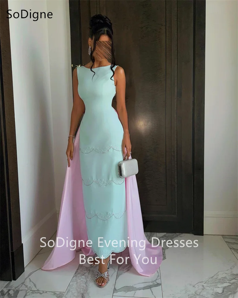 SoDigne Mermaid Evening Dresses O-Neck Pink Tailing Ankle-Length Party Dress Spaghetti Strap Formal Prom Gowns Customized image 5