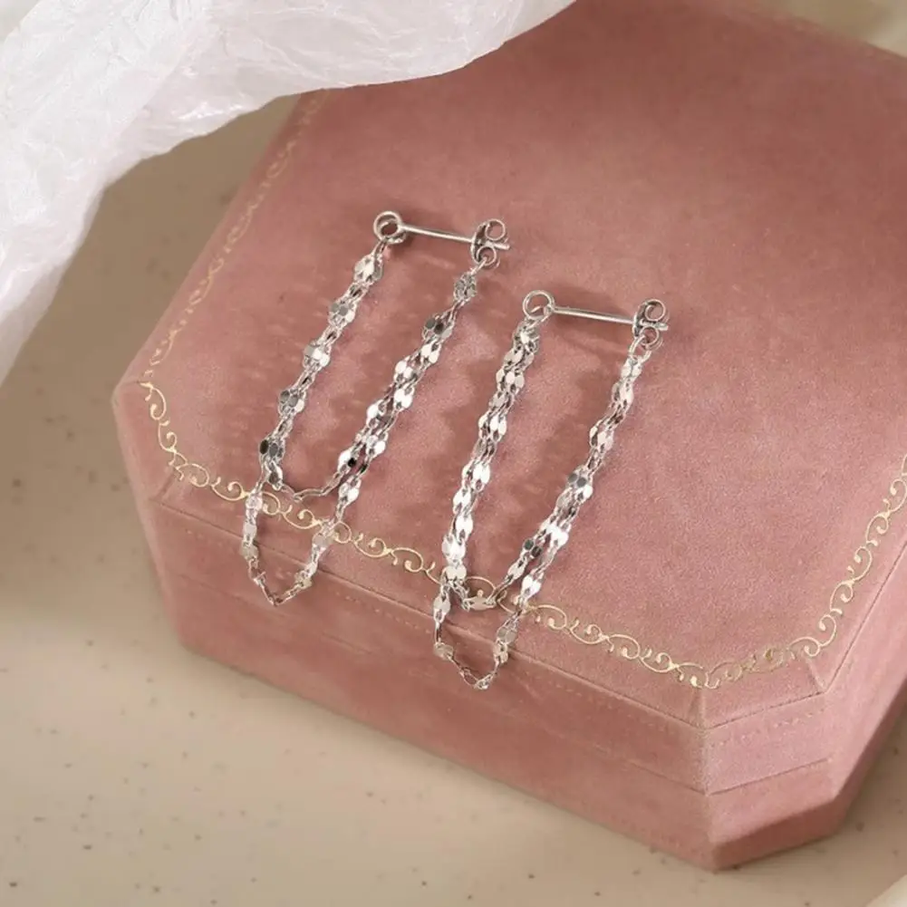 Dubbele kettingen lange kwast oorbellen voor vrouwen Koreaanse roestvrijstalen zirkoon hangende oorbel piercing sieraden