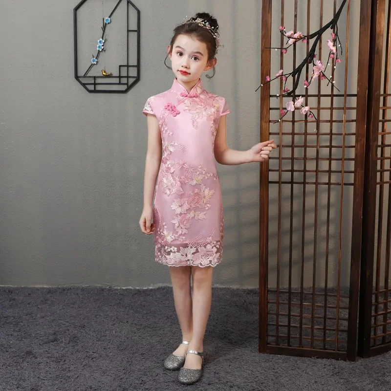 Tang Costume Girl Dress Qipao Children Outfit Stage Party Cheongsams Baby Hanfu Kids Clothing Vestidos Summer Girls Dresses