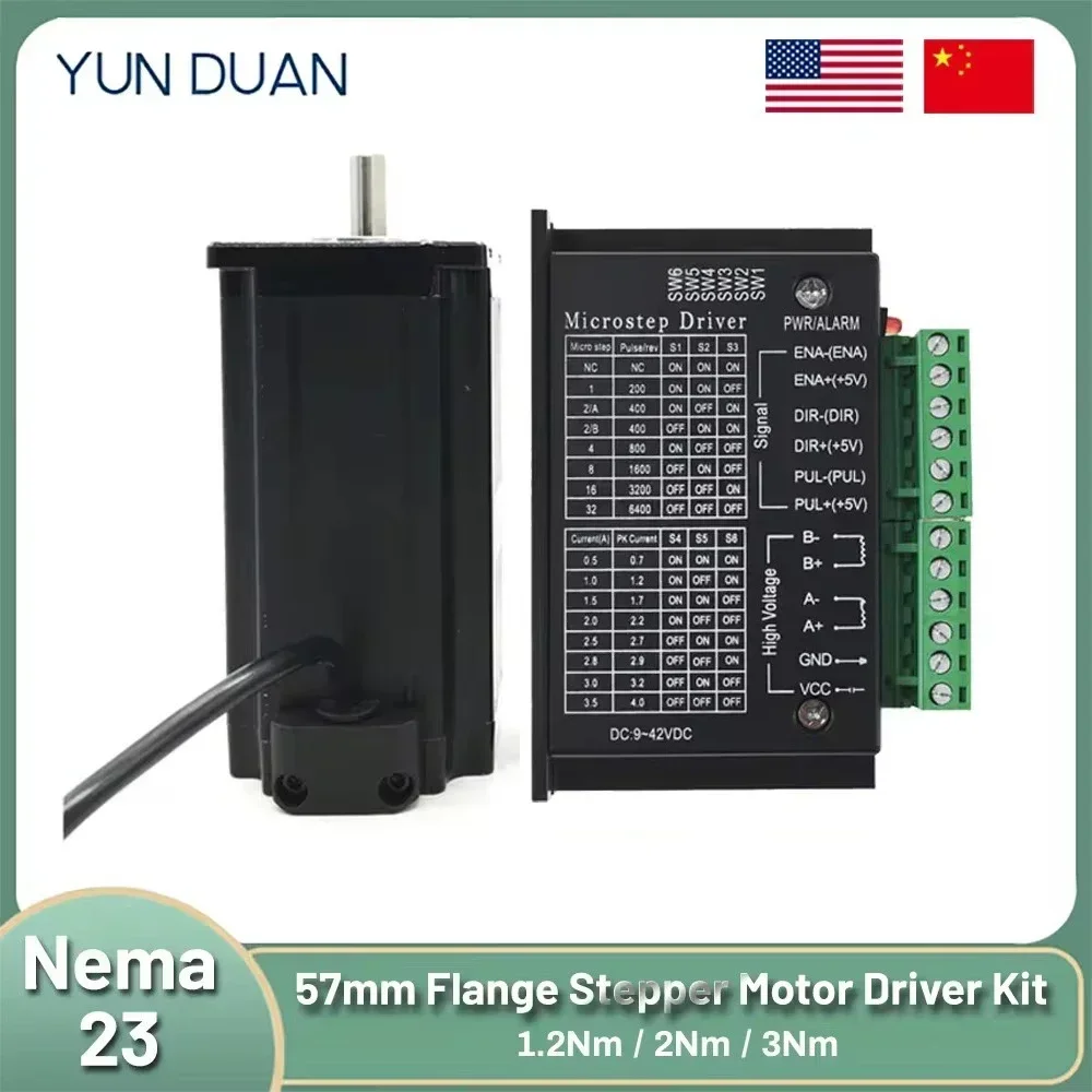 YunDuan Nema23 Open Loop Stepper Motor Driver Kit 1.2Nm 2Nm 3NM 2 Phase 3A 57 Motor Kit TB6600 for CNC Engraving Milling Machine