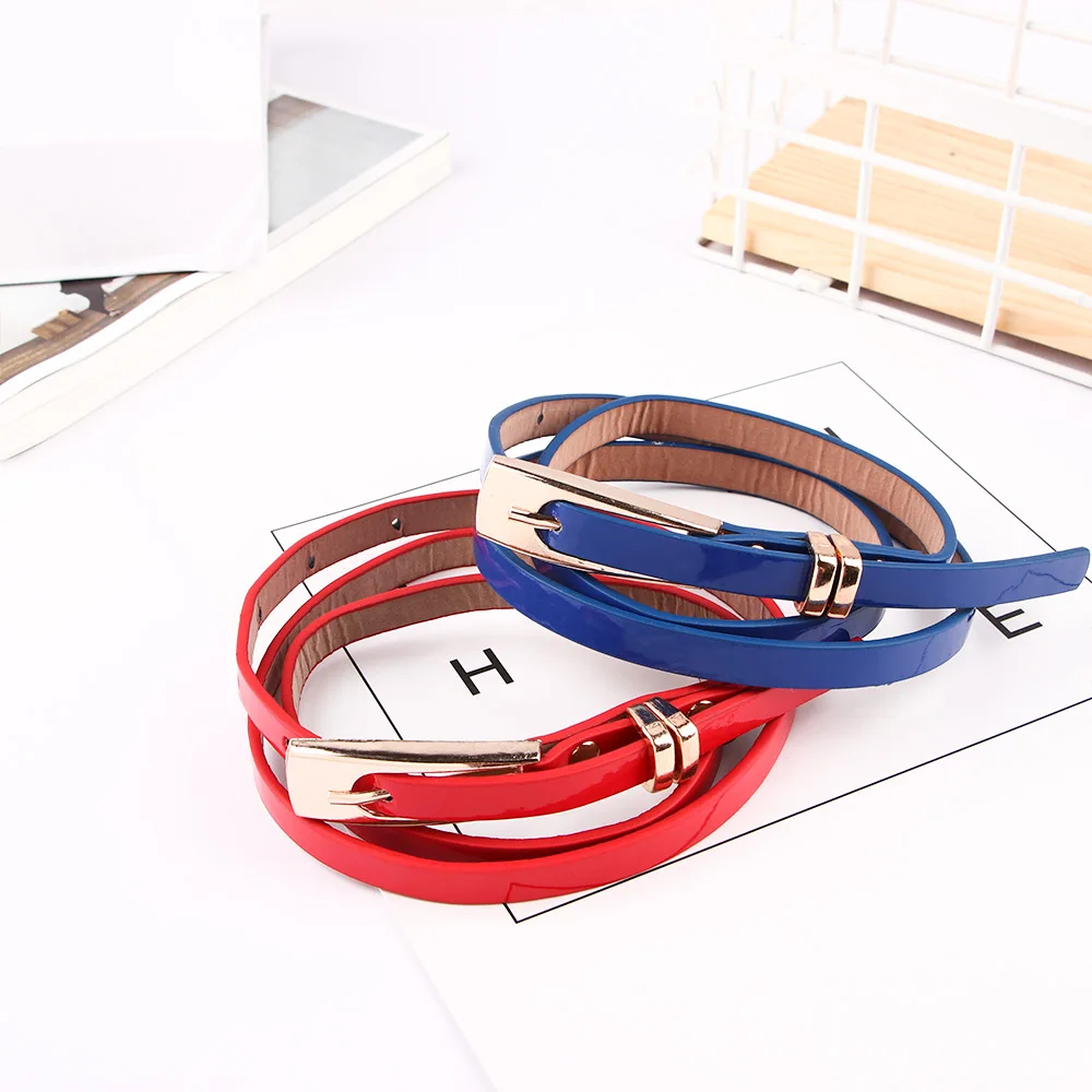 Fashion Female Thin PU Leather Narrow Waistband Belt for Women Girl Skinny Candy Color Waist Belt Sweetness Jeans Dress Decor