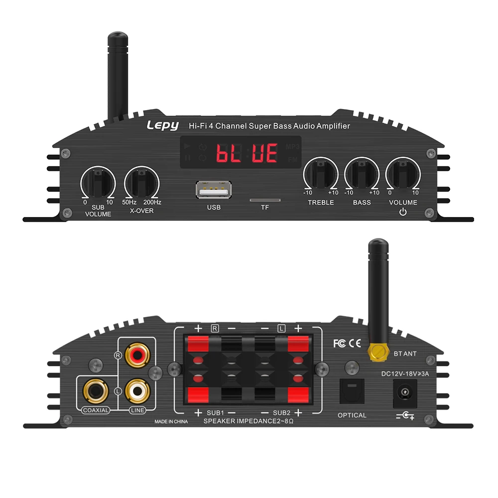 

HIFI 5.0 Bluetooth Power Amplifiers, Optical Fiber, Coaxial Input, 2.1 Audio Amplificador Dual Subwoofer Output, 4 Channels AMP