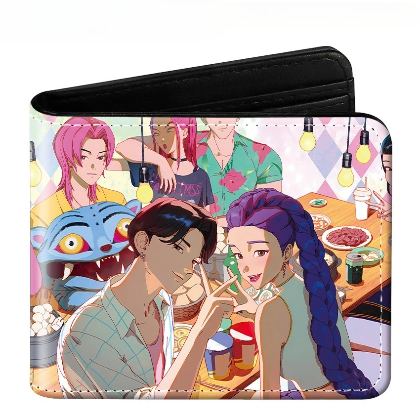 Dompet Anime Kpop Demon Hunters Kulit PU Kartun Fashion Pola Mira Zoey Rumi Dompet Pendek Lipat Bermotif Hadiah Ulang Tahun