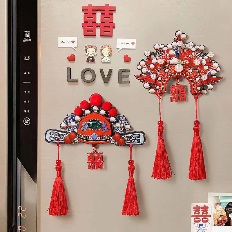 New Chinese-style Guochao festive three-dimensional happy characters magnetic wedding refrigerator sticker new