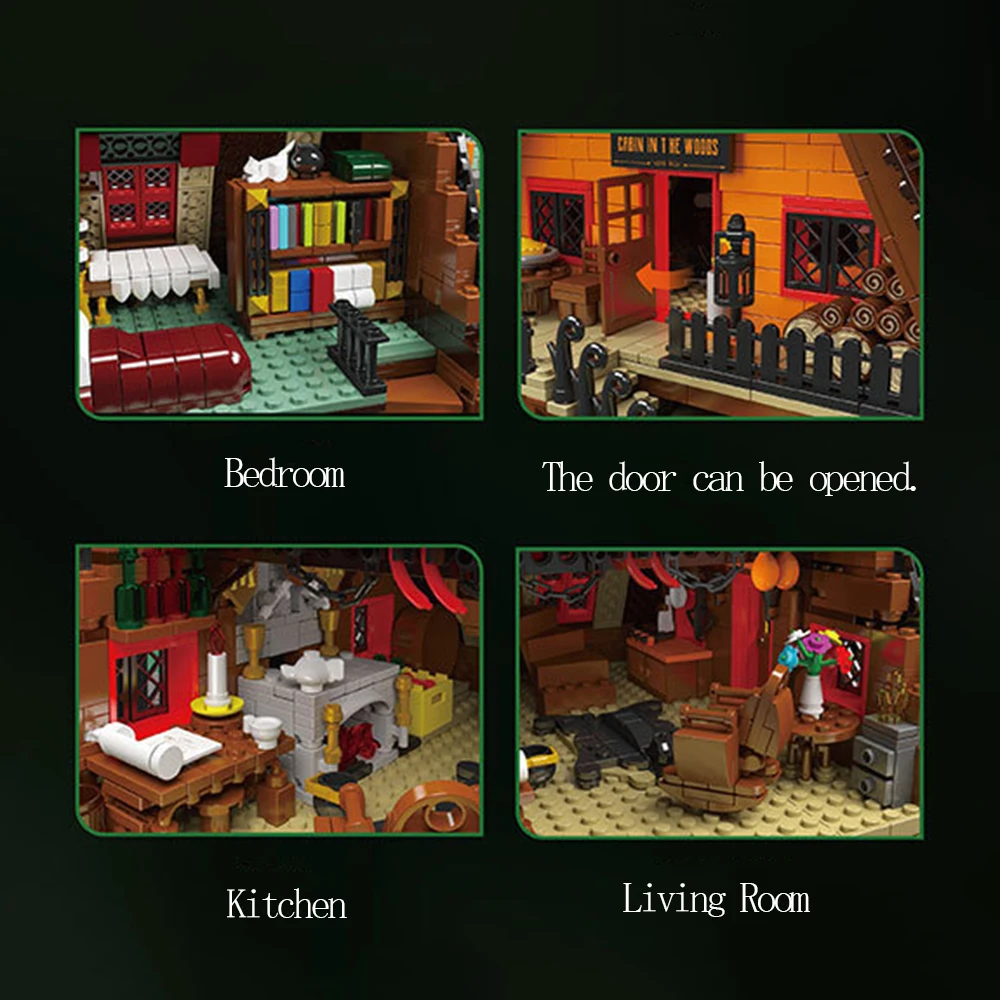 Forest Cabin Street View with Lights Adult High Difficulty Building Blocks Assembly Model Toy