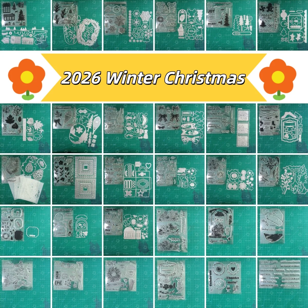Happy Festive 2026 Winter Christmas Clear Stamps Cutting Dies Stencil For DIY Decorating Scrapbook Paper Embossing New Stamps