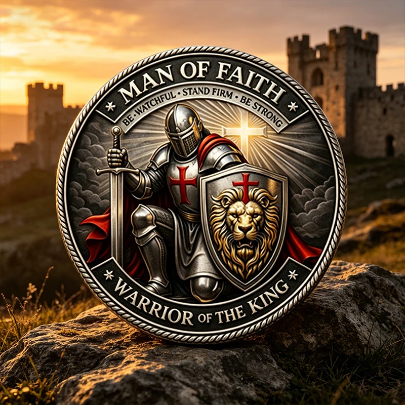 Carved Lion Knight Round Double Commemorative Coin Double-sided Embossed Plated Coins Collectible Art Gift view 6