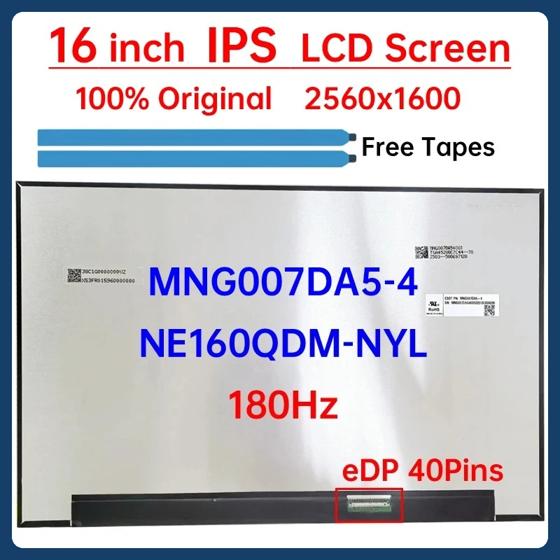

16 Inch Laptop LCD Screen NE160QDM NYL NE160QDM-NYL MNG007DA5-4 Display Panel Matrix Replacement 2560x1600 180Hz eDP 40 Pins