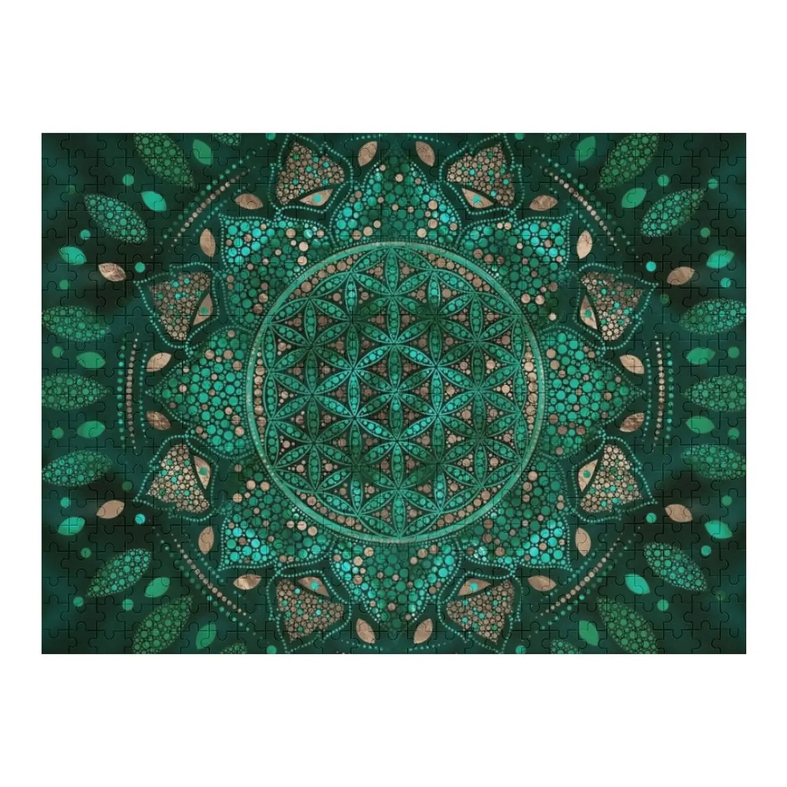 Flower of Life Dot Art malachite gold Jigsaw Puzzle Personalized Name Custom Gift Customized Picture Photo Puzzle