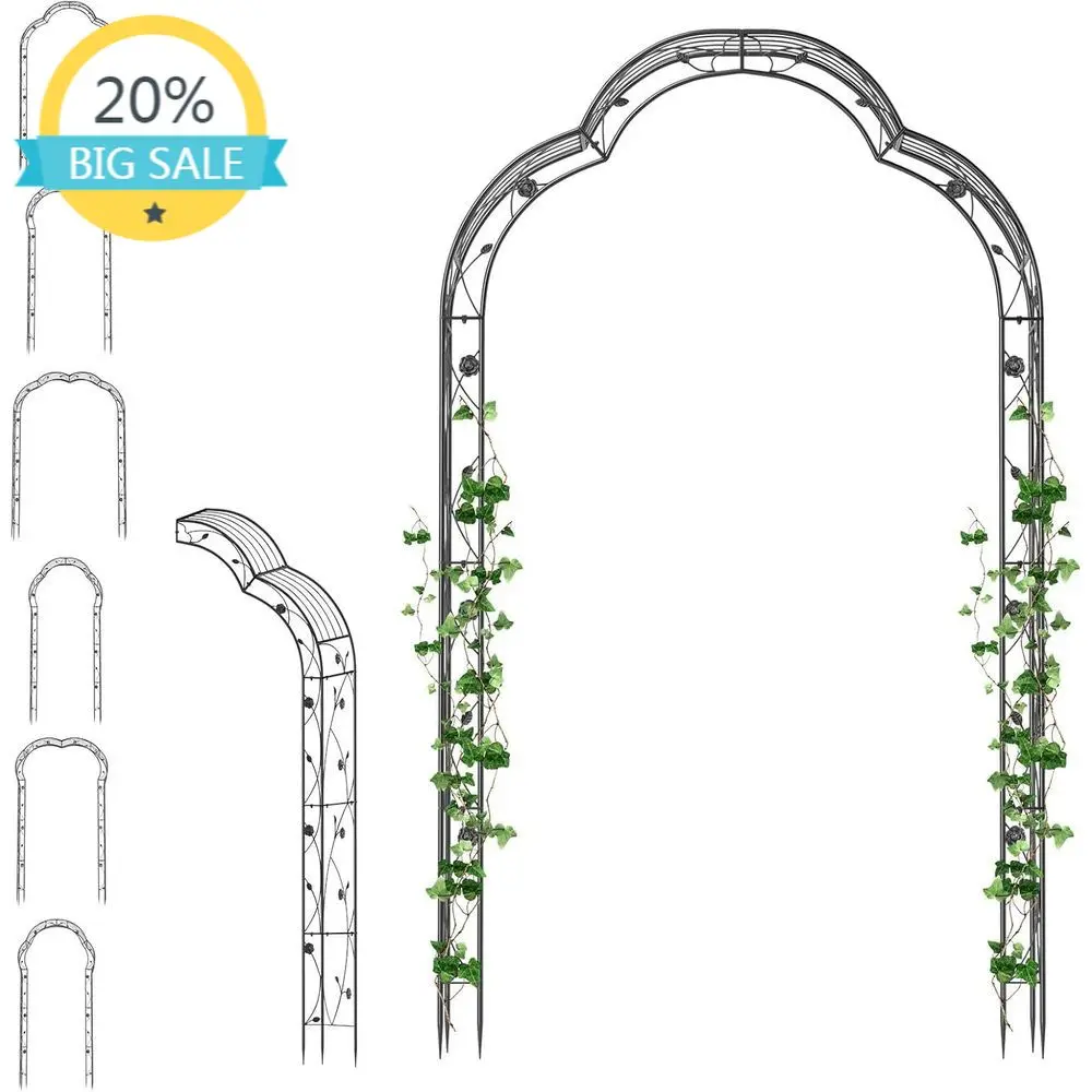 

Double-Sided 8.2ft Metal Garden Arch Trellis with 6 Designs for Climbing Plants, Roses, Vines - Ideal for Outdoor Pergolas, Wedd