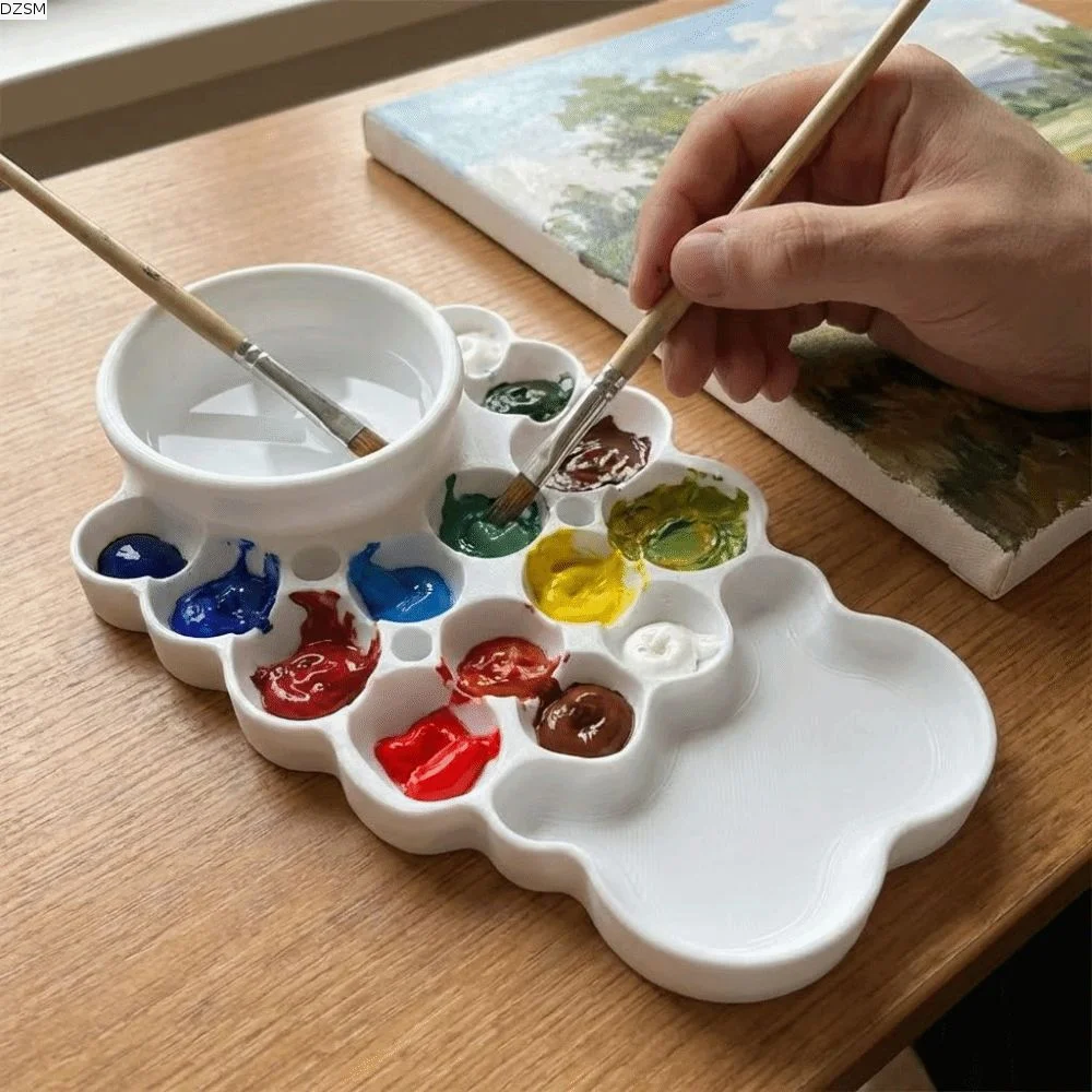 Durable Creative Watercolor Paint Tray Multiple Compartments Reusable Painting Palette Portable White Color Mixing Pallet Travel
