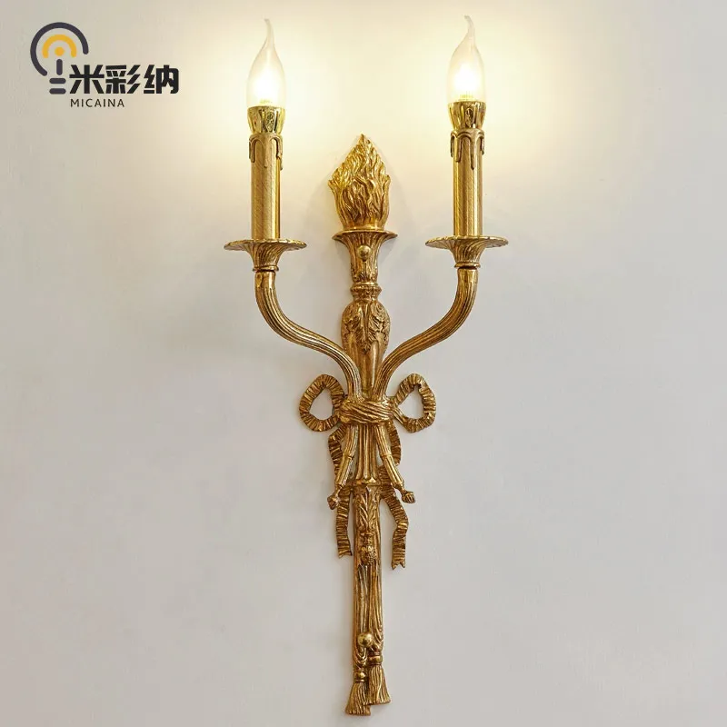 

French wall lamp European villa luxury neoclassical living room bedroom bedside study lamp bow copper wall lamp