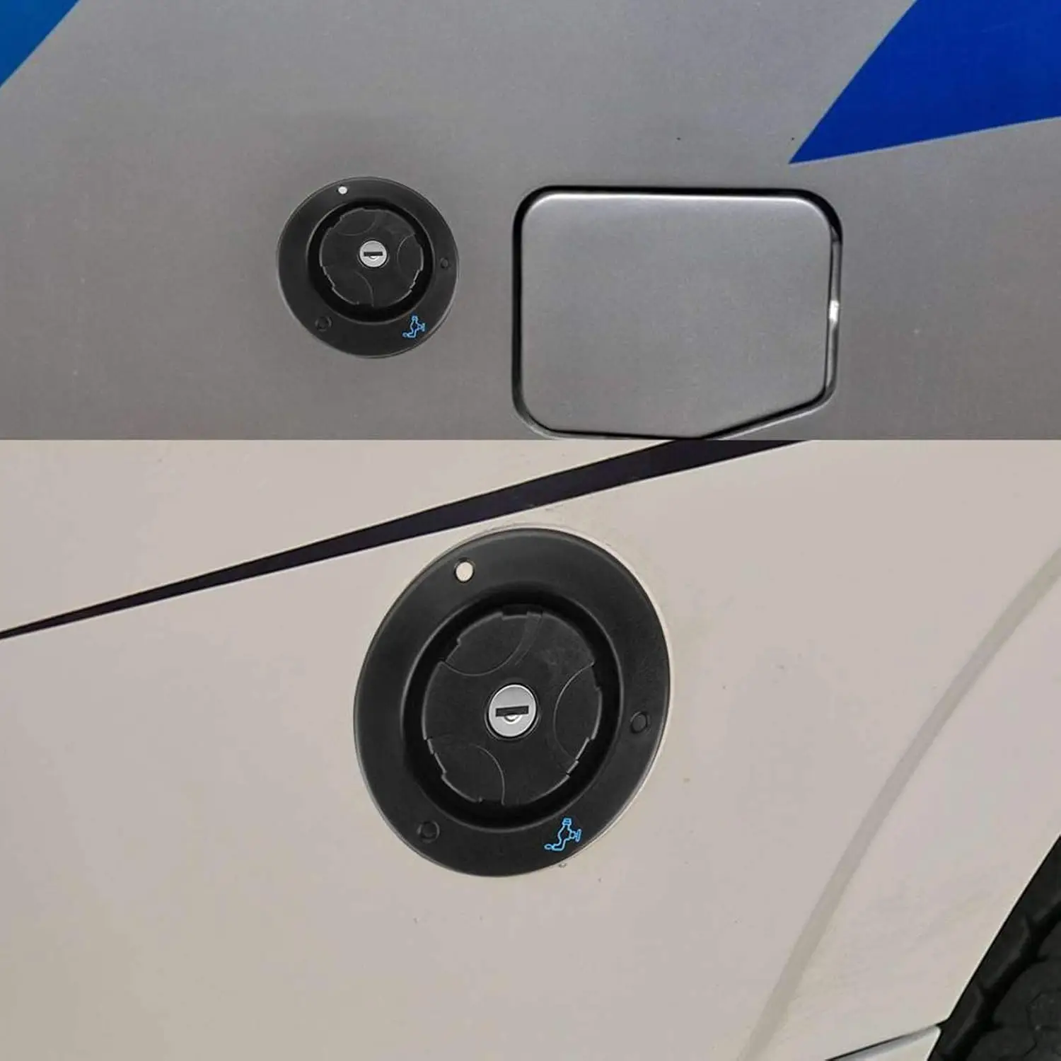 ช่องเติมน้ำแรงโน้มถ่วง RV และฝาปิดสำหรับตัวเรือนช่องเติมน้ำสะอาด Fiamma พร้อมฝาล็อคและกุญแจ 2 ดอก สำหรับอุปกรณ์เสริมรถบ้านและรถคาราวาน