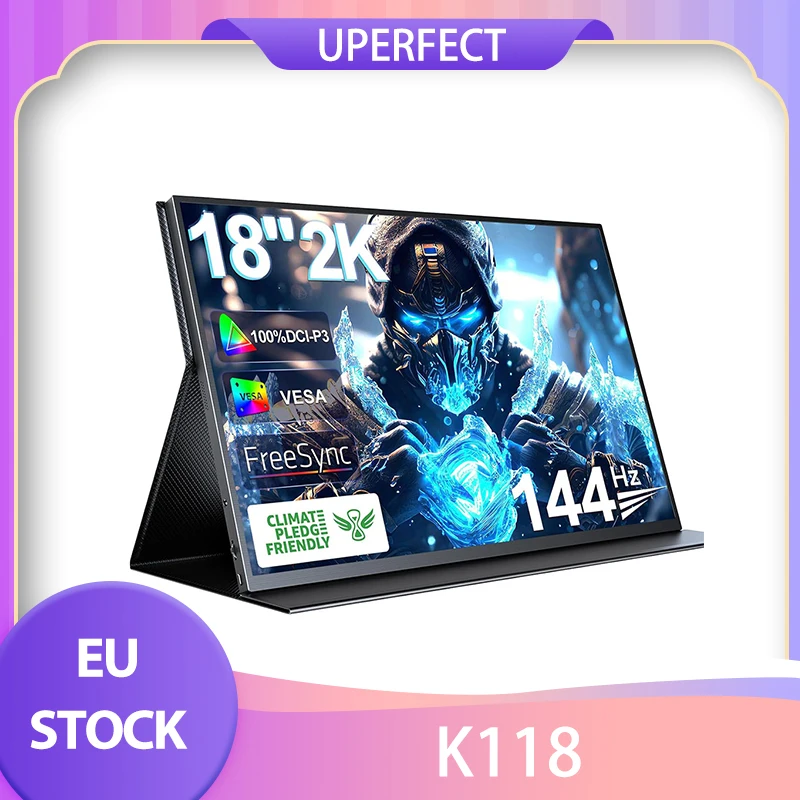 UPERFECT K118 18 inch Portable Gaming Monitor, 144Hz Refresh Rate, 2560x1600 IPS Screen, 1000:1 Contrast Ratio, FreeSync, HDR