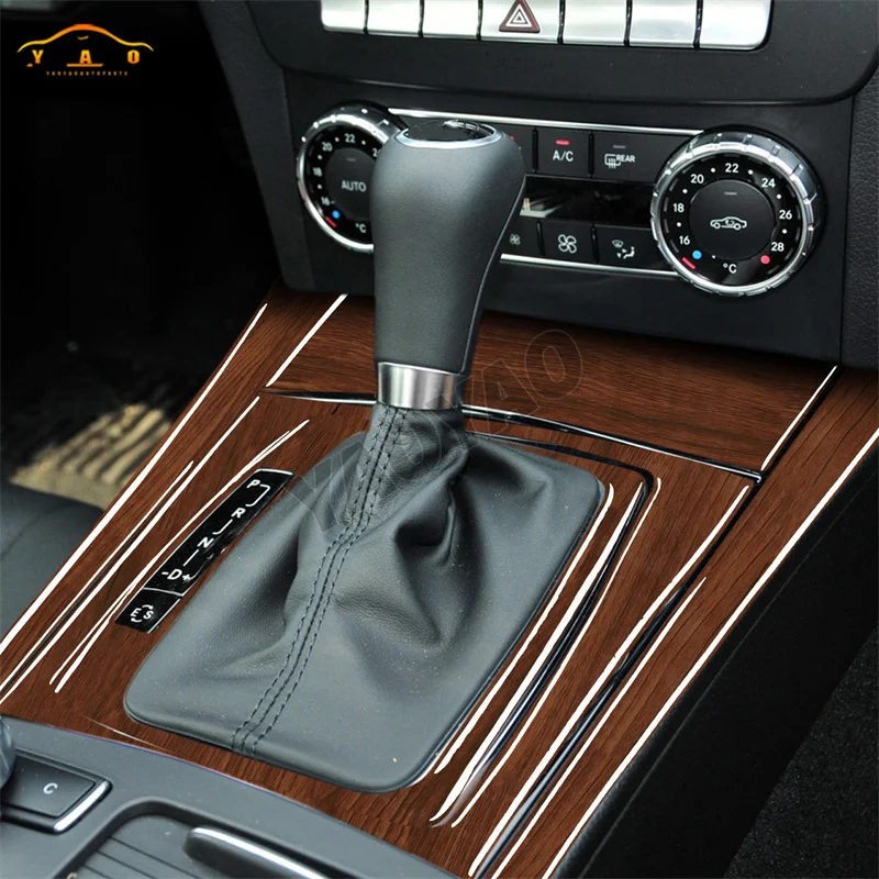 Sandal Wood Grain Car Gear Shift Box Panel Decor Cover Trim Decal For Mercedes Benz W204 2007-2013 C Class Auto Accessories