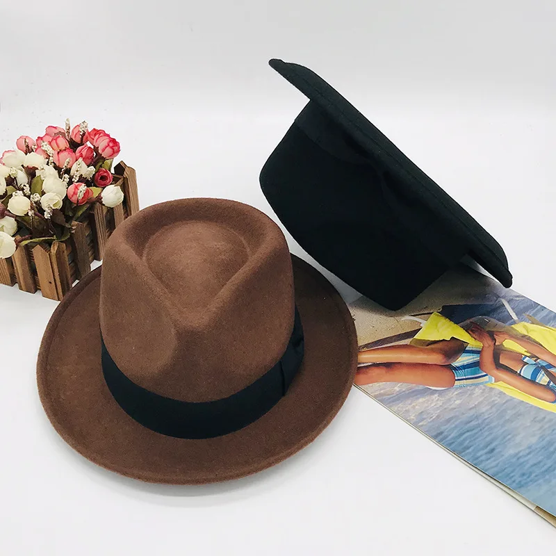 

Autumn Winter Cowboy Wool Bucket Hat For Women Jazzy Retro British Style Bowler Hat Feast Street Dress High-end Men Fedoras Hat