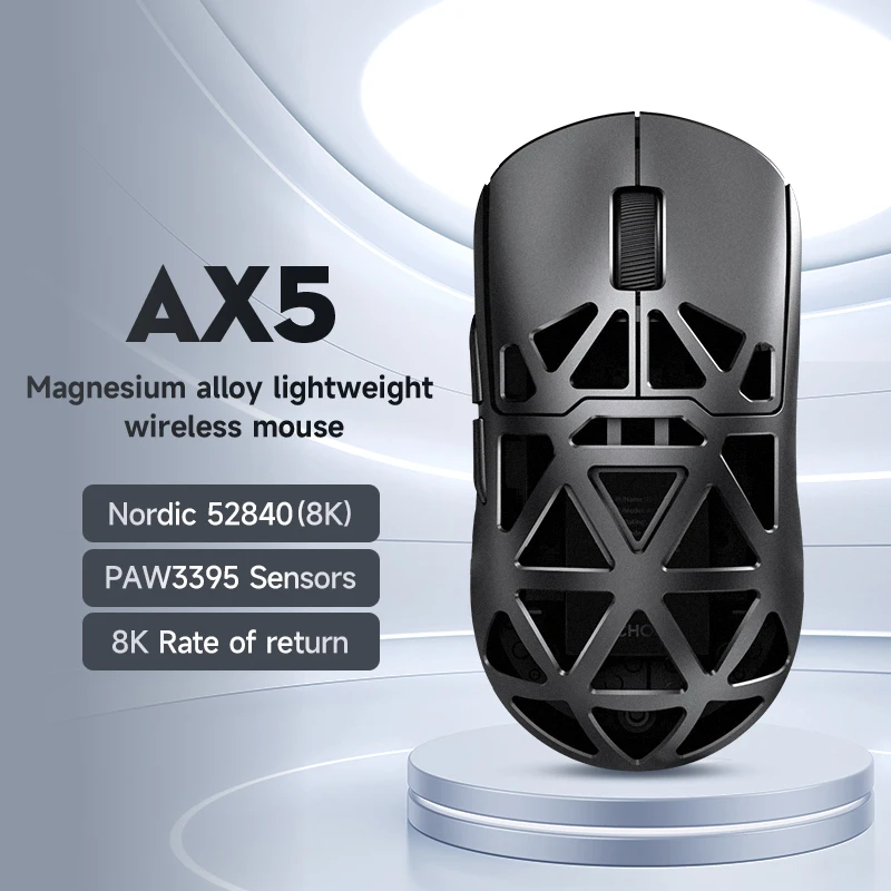 Mchose AX5 Magnesium alloy Wireless Mouse Paw3395 Sensor Nordic 52840 8K Chip three-mode Fps Gaming Mouse 49g Office Mouse