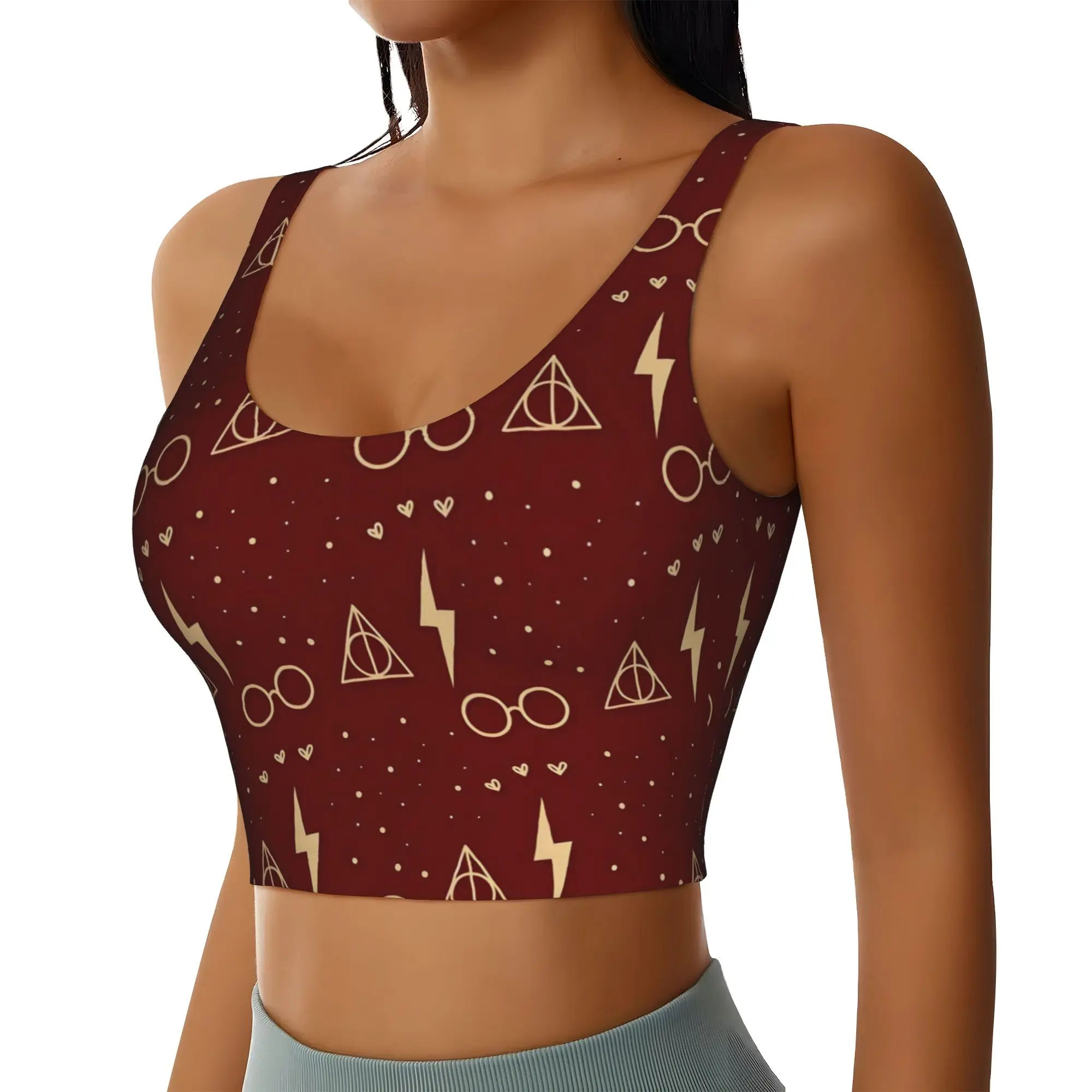 Custom H-Harryed Cartoon High Impact Sports Bras for Women Magic School Seamless Workout Running Crop Tank Tops
