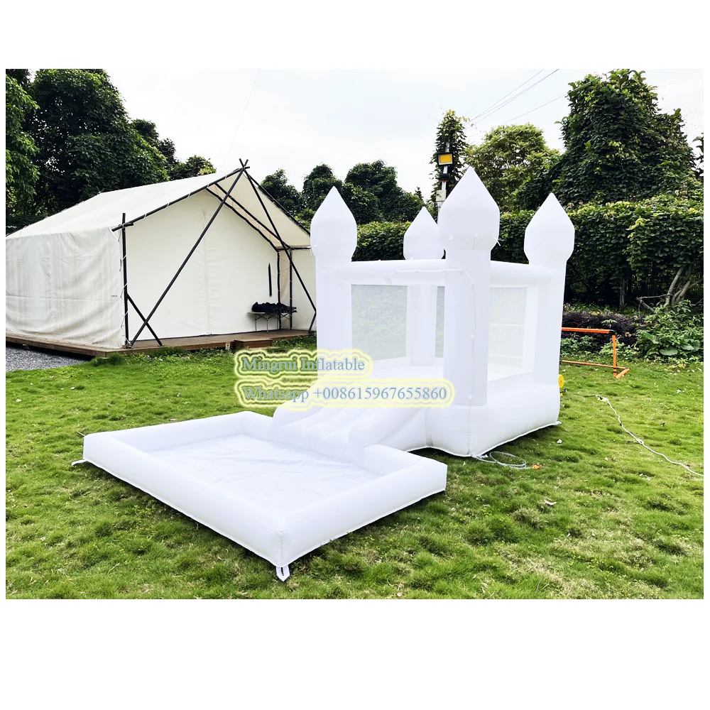 

Jumping Castle 4x2.2M 13x7ft Inflatable White Bounce House For Kids Bouncy House White For Children With Blower Slide 5-8 Kids