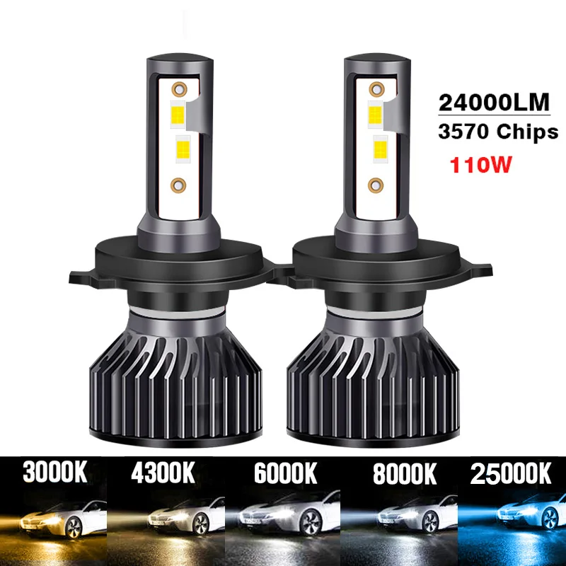 

H7 Led Headlight Turbo 24000LM 110W 3570 Chips H1 H4 LED Bulbs Lamps 4300K 6000K 8000K 16000LM 80W H8 H9 H11 Fog Lights