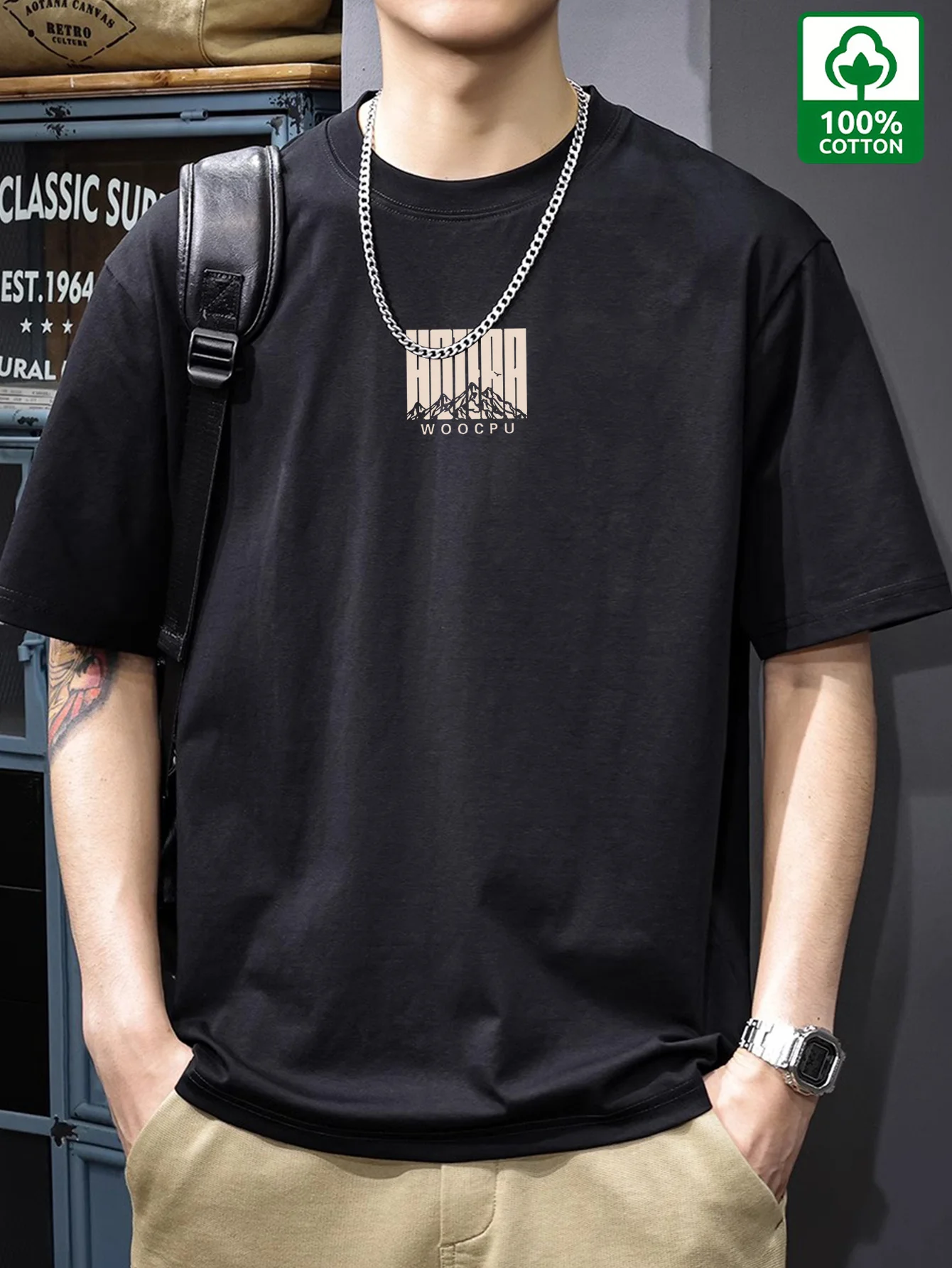Men's 100% cotton fashion casual sports loose fit plus size unique letter printed round neck short sleeved T-shirt top