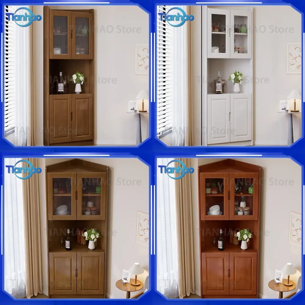 Multi-Functional Solid Wood Corner Cabinet for Modern Simple Triangle Shelf Storage in Living Room and Bedroom