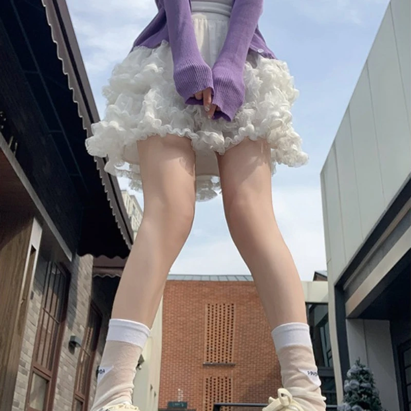 

White Lace Mesh 2026 Spring/Summer New High Waisted Fairy Casual A-line Cake Skirt Half Skirt for Women