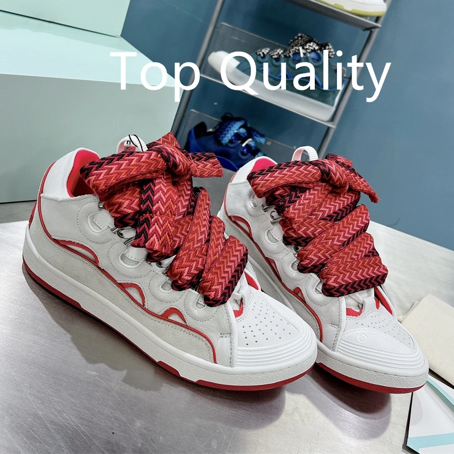 

New Men's Women's sports shoes Splicing color design Thick tongue Casual Shoes Colorful shoelace Matching leather material