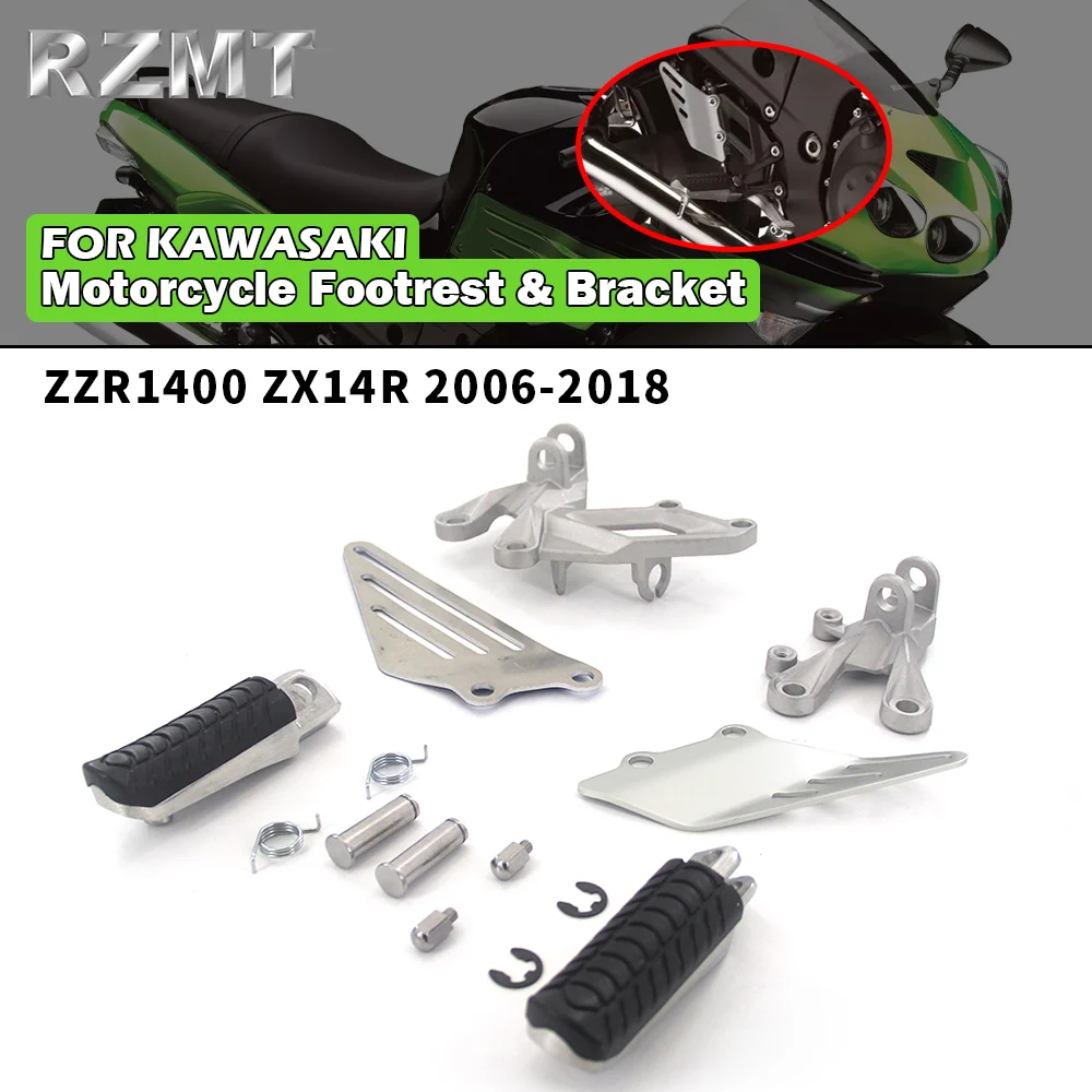 Motorcycle Footrest & Bracket For KAWASAKI ZZR1400 ZX14R 2006-2018 Folding Parts Front Foot Rests Pedal Bracket Assembly Kit