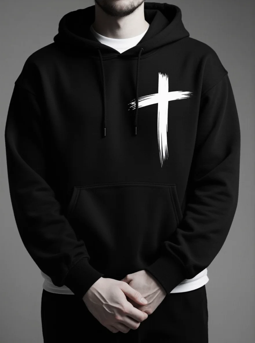 Cross & Geometric Men's Hoodie, Polyester, Slight Stretch, Regular Fit, Spring Fall