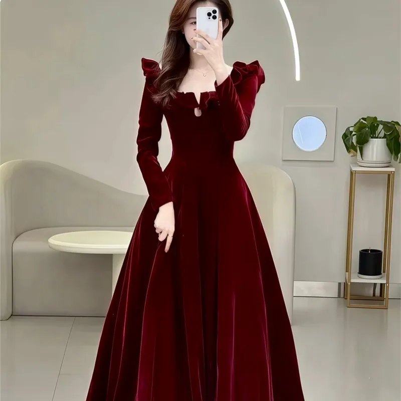 

Toasting new long sleeve elegant temperament light luxurious banquet dress