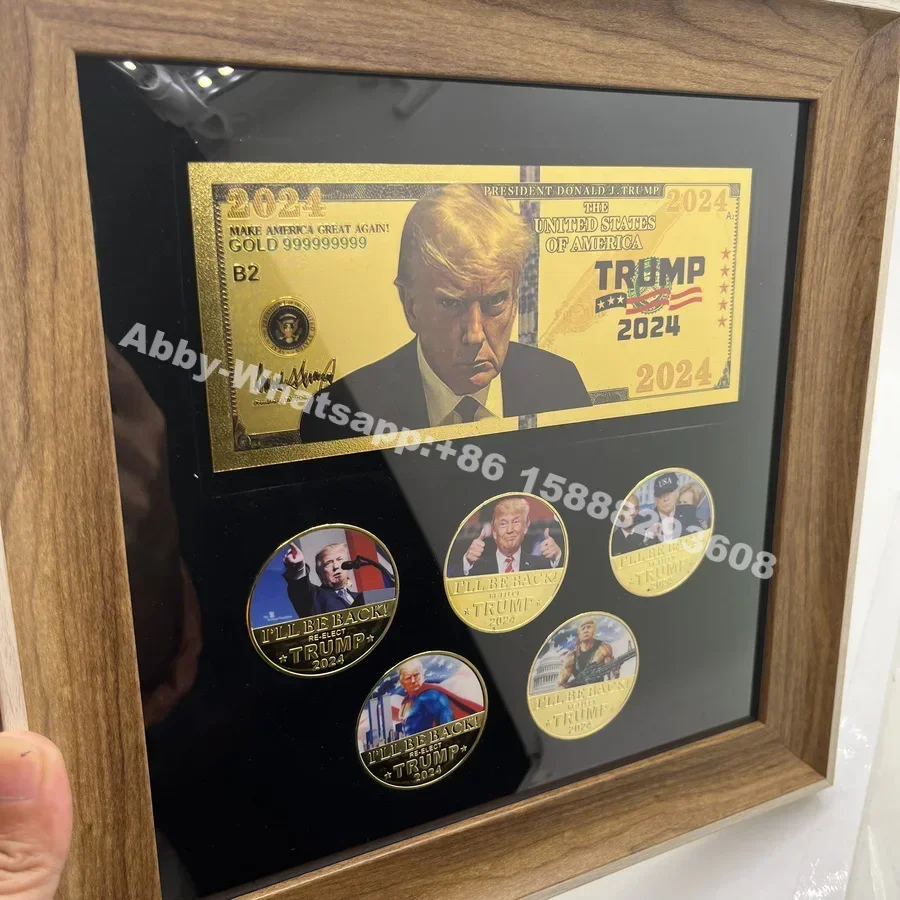 

Dropshipping 2024 Trump gold plated banknote US president commemorative coin in display frame for home decoration collection