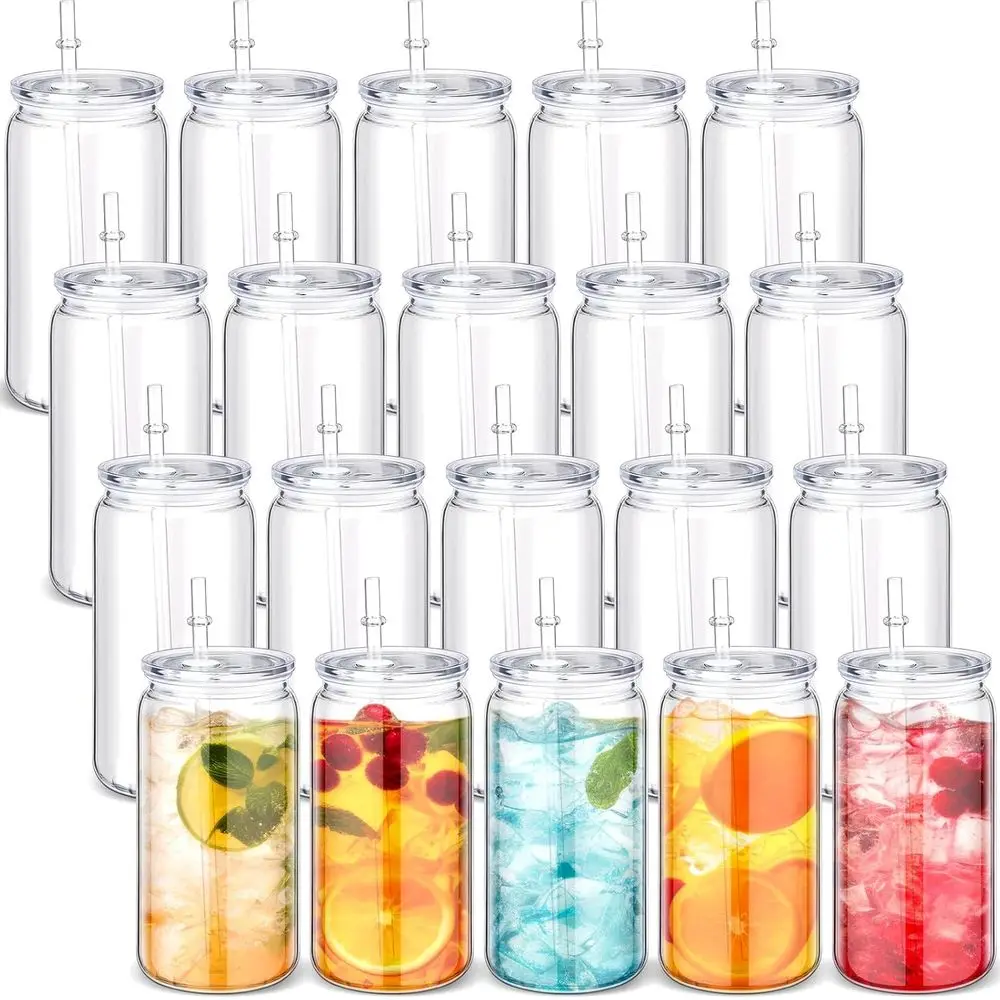 

20 Acrylic Mason Jars with Lids and Sts 16 oz Drinking Plastic Tumbler with StIced Coee Cups Water Bottles Mugs or Wedding Party