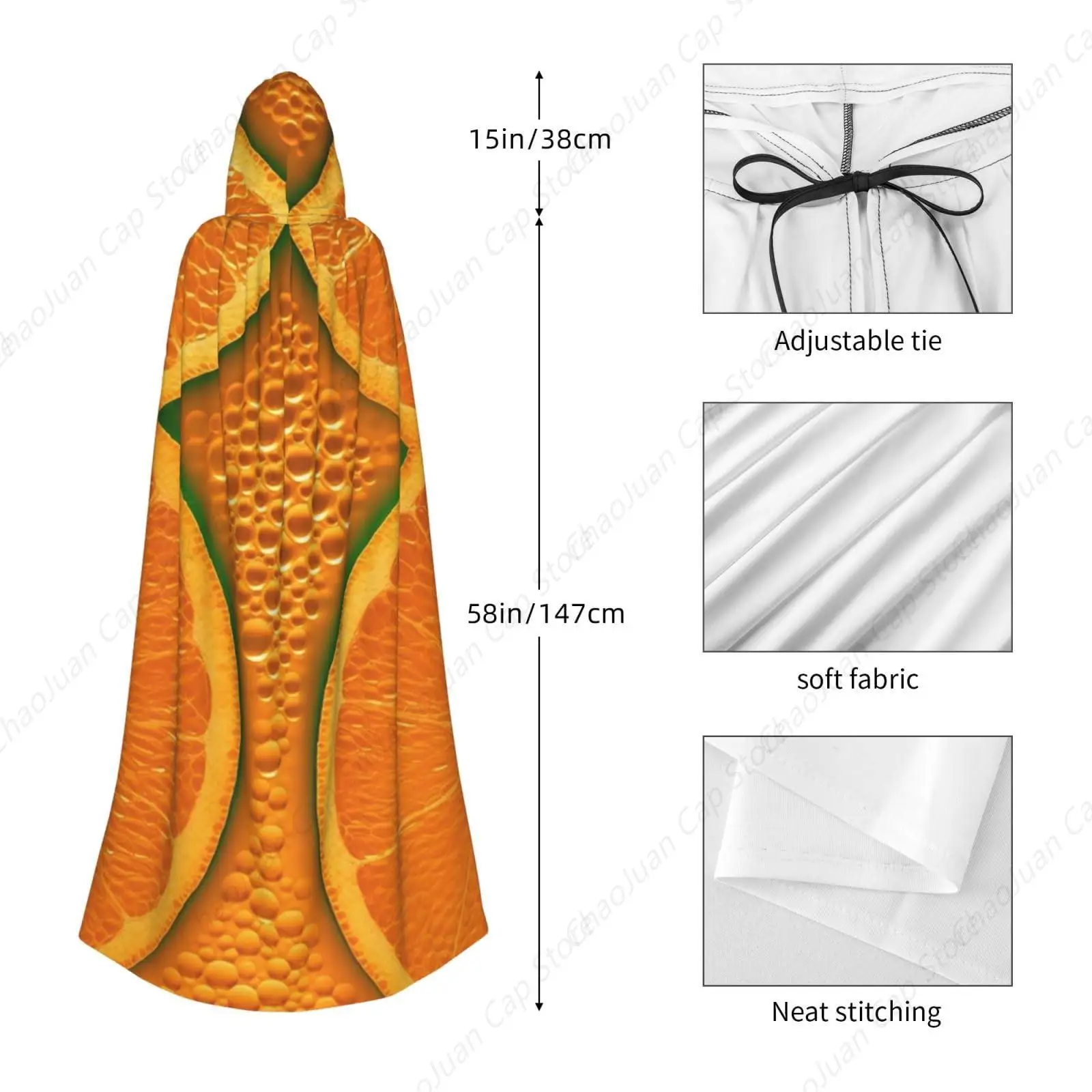 Orange texture picture Hooded Cloak Halloween Costumes Wizard Cloak Medieval Renaissance Cosplay Cape Robe with Hood