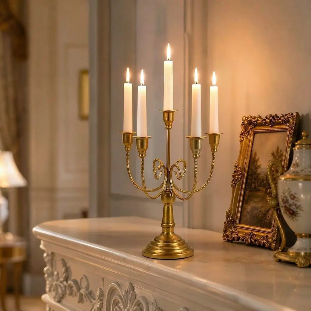 Graceful Iron Candelabra Matte Gold Candle Stand Decorative Metal Holder Wedding Banquet Home Table Ornament Piece