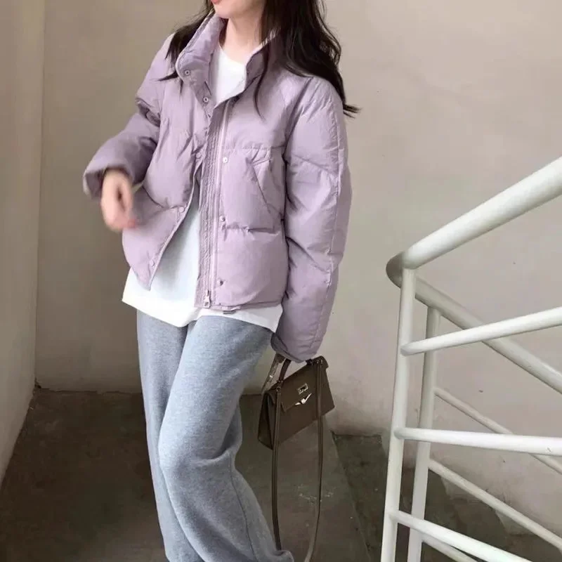 Puffer parkas jaqueta de inverno para baixo casaco de algodão feminino cor sólida solto acolchoado jaqueta casual feminino engrossar quente outwear