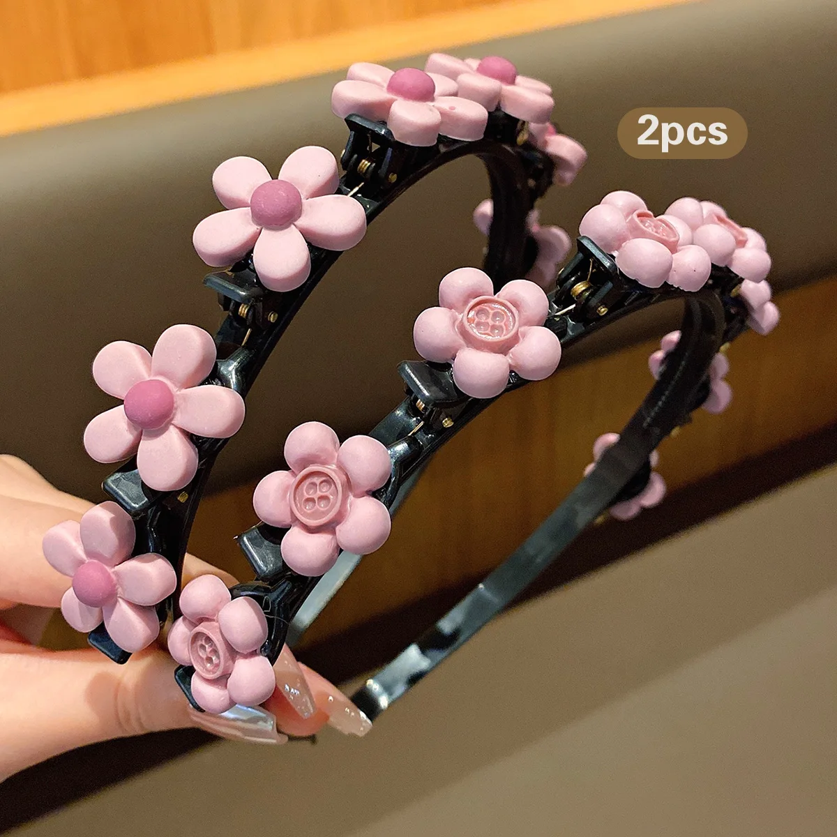 2, nowa, pleciona opaska do włosów dla małych dziewczynek, różowe kwiatki, akcesoria do włosów dla dzieci — zdjęcie 5