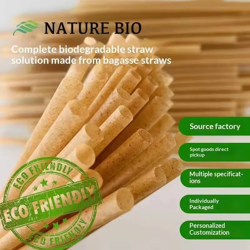 100pcs/pack Sugarcane Fiber Straws Biodegradable Degrade Plant Fiber Eco-Friendly Disposable Straw for Hot Cold Drinks
