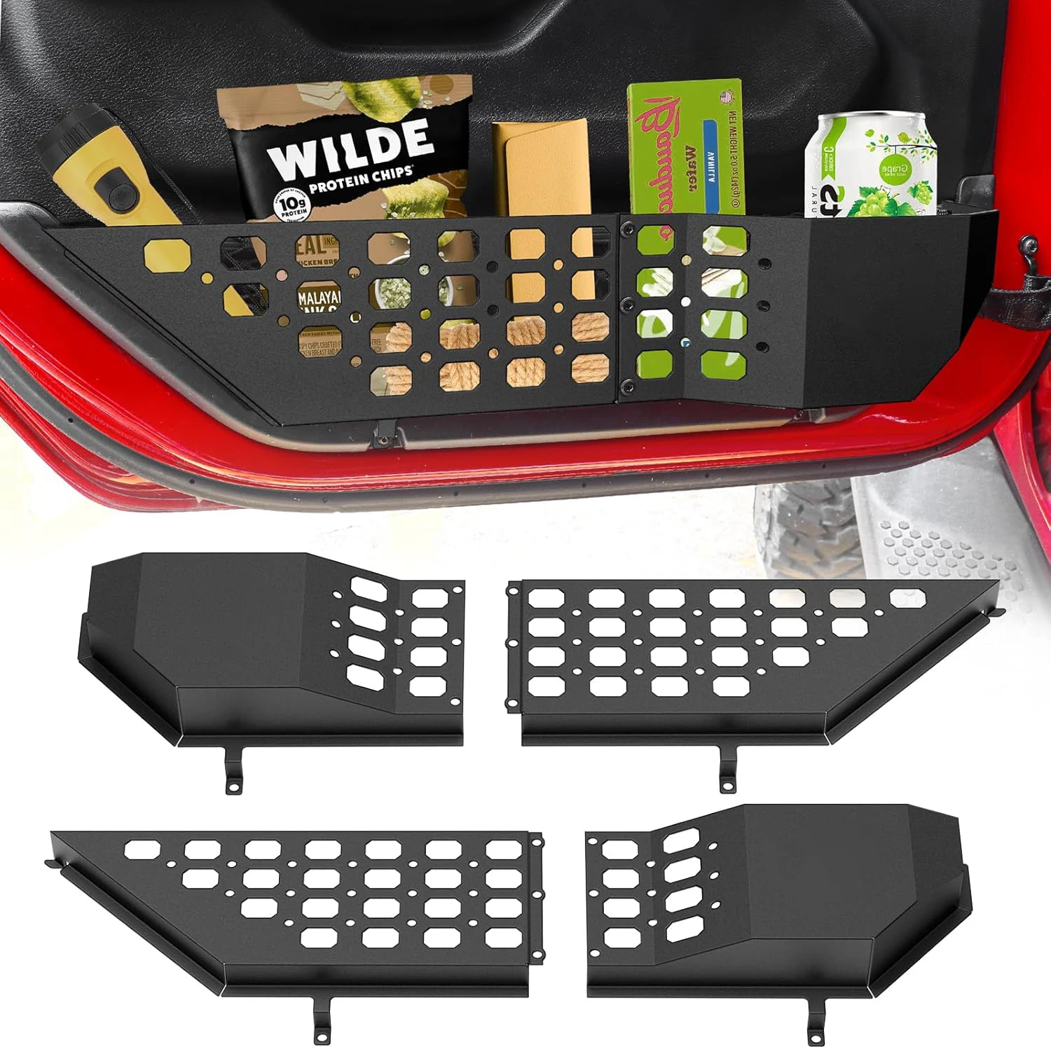 

Для Jeep Wrangler JL JLU 4XE 2018-2025 и Glladiator JT 2020-2025 Металлический ящик для хранения передней двери, карманы, подходит для боковой вставки, органайзер