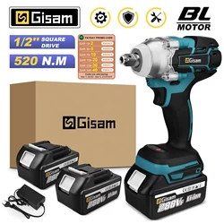 Gisam-Clé à chocs électrique sans balais, sans fil, 1/2 pouces, batterie Makita 18V, tournevis, outils électriques, 520 N.M