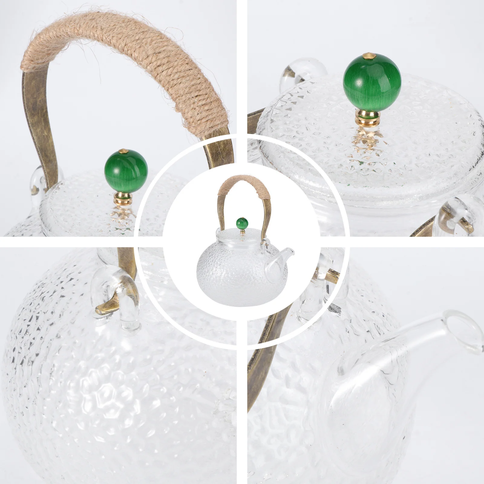 

1Pcs Hammered Copper Handle Teapot 1200ml Glass Steaming Tea Pot High Borosilicate Heat Resistant Easy Clean Office