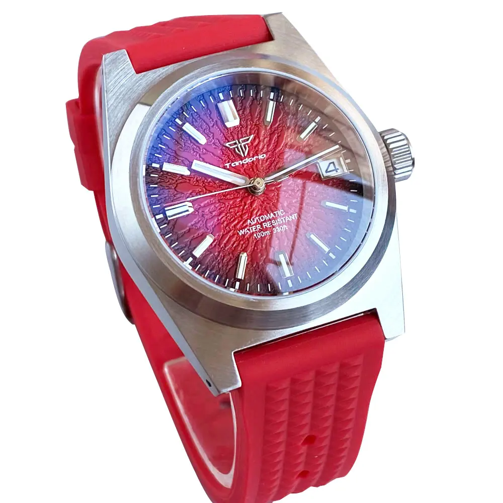 Tandorio New 38mm Brushed Case NH35 Automatic Diving Men Watch Luminous Sapphire Glass Brown Red Dial 200m Waterproof - Image 4