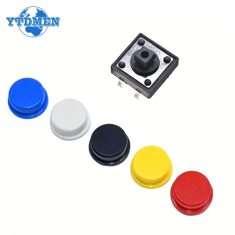 25Sets Keycap Tactile Push Button Switch Momentary 12*12*7.3MM Micro Switch Button Circular Cap Kit (5 Colors) , for Arduino