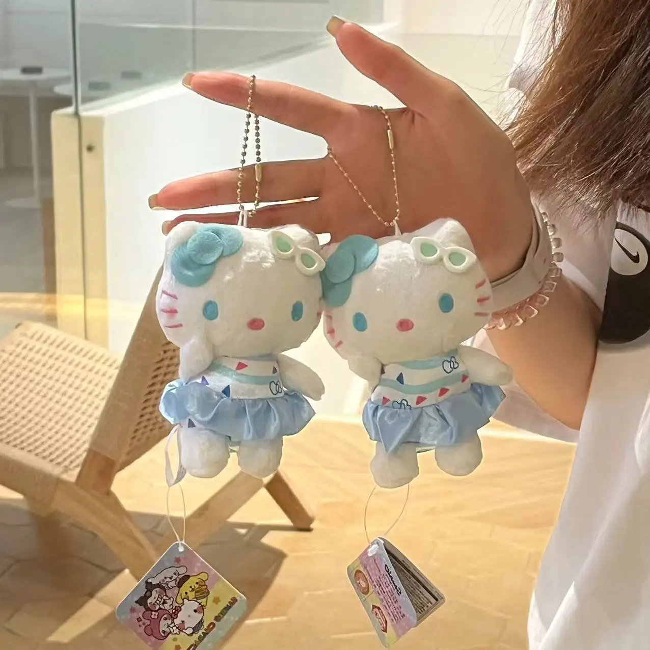 Hello Kitty Giocattoli di peluche con stampa leopardata Zaino Kawaii Portachiavi con ciondolo Accessori Ragazza Compleanno Regali periferici creativi