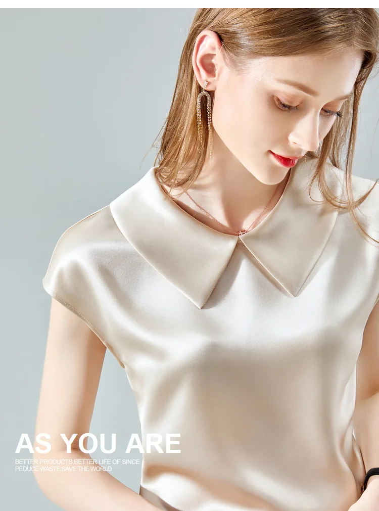 Camisas De Mujer Elegant Ice Silk Shirt Plus Size Artificial Silk Tops Acetate Satin Blouse Doll Collar White Girlish Blouse