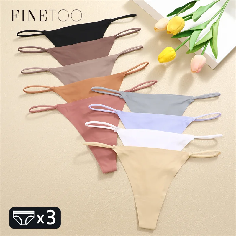 FINETOO 3 szt. Damskie bezszwowe stringi seksowne majtki bikini z niską talią kobiece kalesony bezśladowe damskie jednokolorowe T-back XS-XL