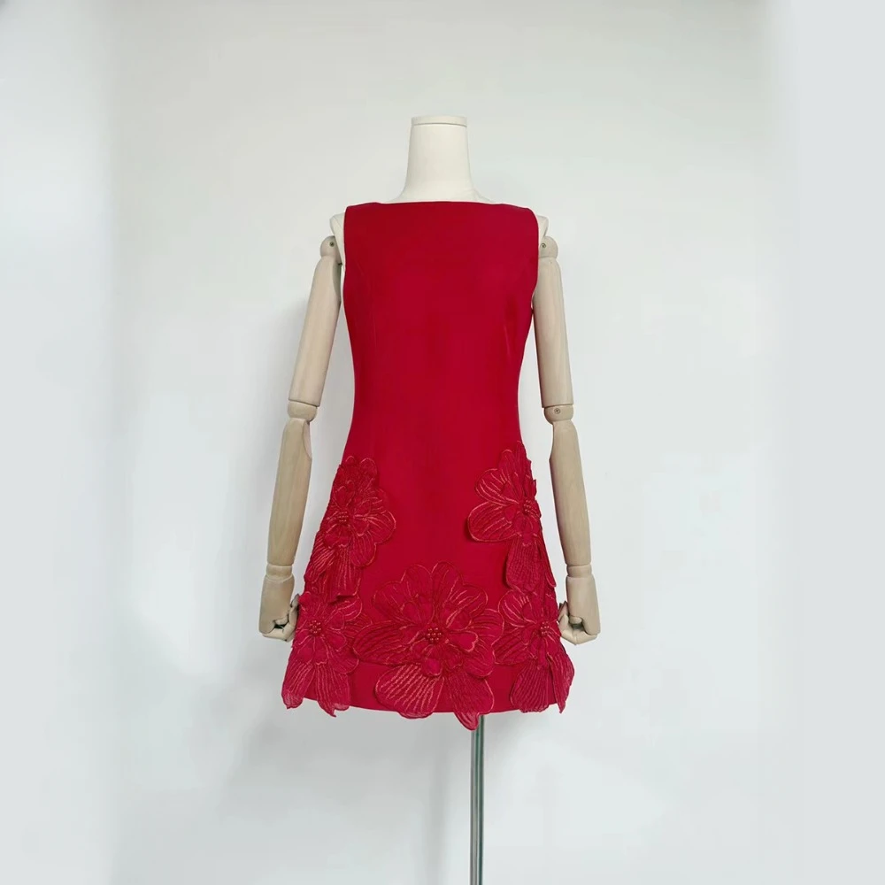 VGH Catwalk Style Patchwork Zipper Dress for Women O Neck Sleeveless Spliced Appliques Solid Mini Dresses Female Fashion Clothes image 3