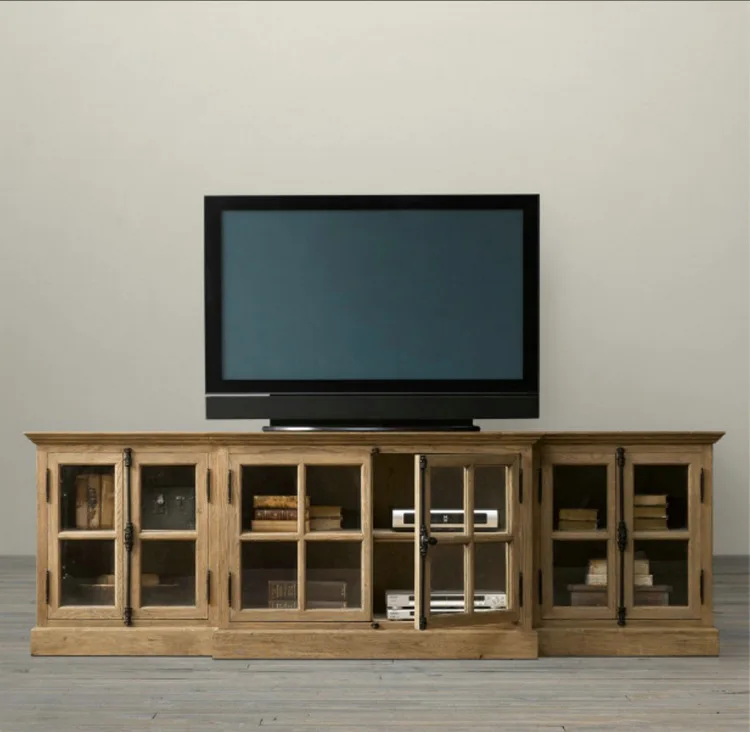 American rural retro old solid wood TV cabinet living room heaven and earth lock furniture simple