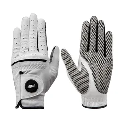 PLAYEAGLE 2pcs/lot White Color Men Left Hand Golf Gloves Sheepskin Fiber Soft Skid Resistance Breathable Glove With Golf Marker