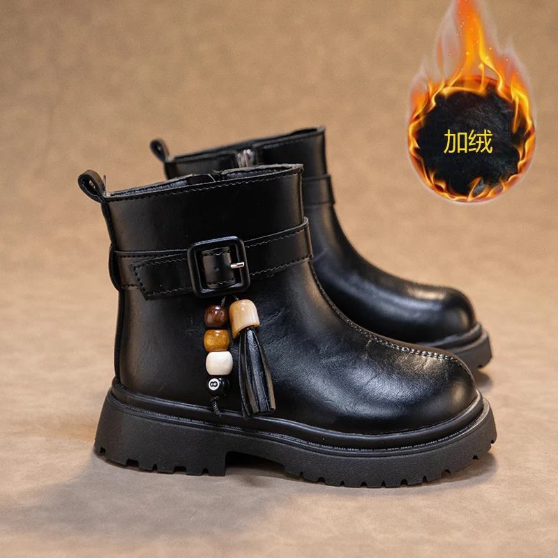 Bottes courtes en cuir pour enfants, chaussures d'hiver pour filles et garçons, nouveau Style à la mode, semelle souple, antidérapantes, polyvalentes, nouvelle collection 2025